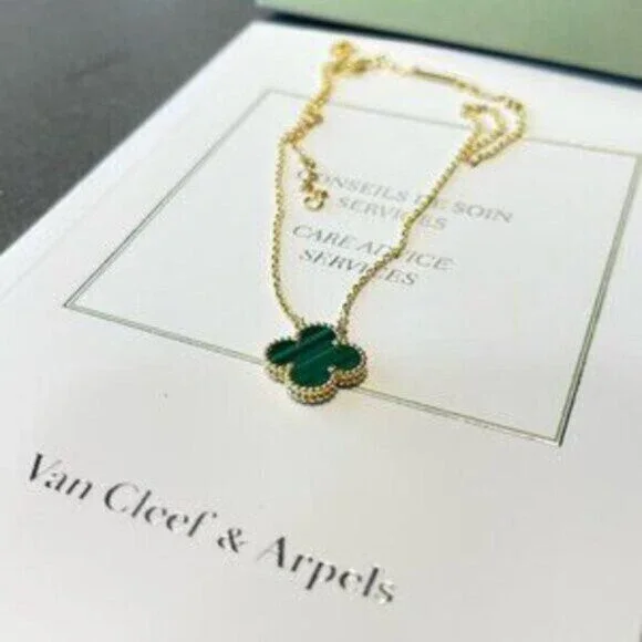 Van Cleef & Arpels 18K gold chrysocolla four-leaf clover necklace